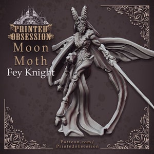 Minifigura de rol de mesa impresa en 3D de Fey, caballero polilla femenino, sin pintar