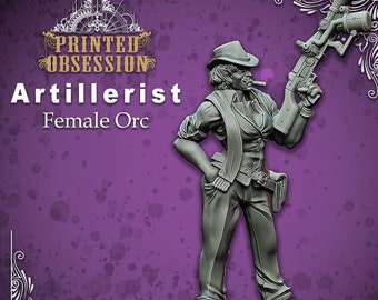 Female Orc Artillerist Artificer 3D Printed Tabletop RPG Mini