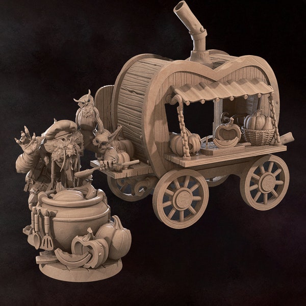 Chariot de citrouille et Dragonborn Chef imprimé en 3D RPG sur table Mini & Scatter Scenery