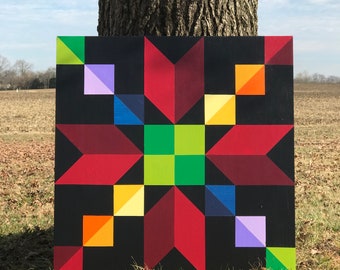 COLORFUL BARN QUILT,  Large Statement Piece, Wood Outdoor Sign, Handpainted, Custom Made