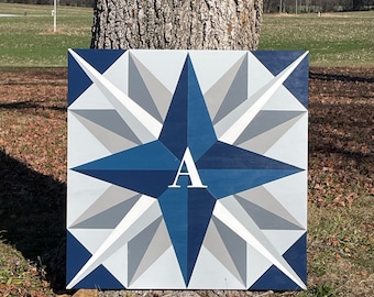 MARINER’S COMPASS Barn Quilt,  Large Statement Piece, Wood Outdoor Sign, Handpainted, Custom Made