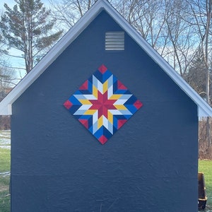 8 Point Star Handcrafted Barn Quilt,  Large Statement Piece, Wood Outdoor Sign, Handpainted, Custom Made