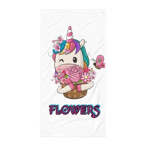 Unicorn Flowers Cute Swimming Towel