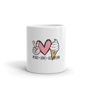Peace Love Ice Cream Ceramic White Glossy Coffee Mug