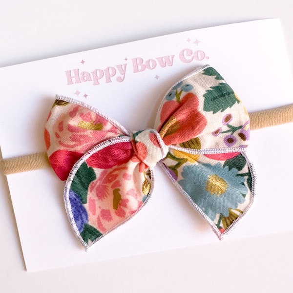 Rifle Paper Co Floral Colorful Girls Hair Bow, Baby Headband, Baby Shower Gift, Rainbow Floral Hair Clip
