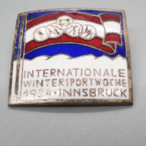 1934 Innsbruck WINTER INTERNATIONAL SPORT Pinback by A. Klammer Badge Pin Button Austria Vintage