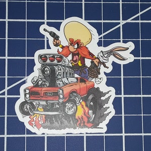 Pontiac GTO Magnet - Yosemite Sam "Back Off!" Design, Muscle Car & Rat Fink Style Decoration