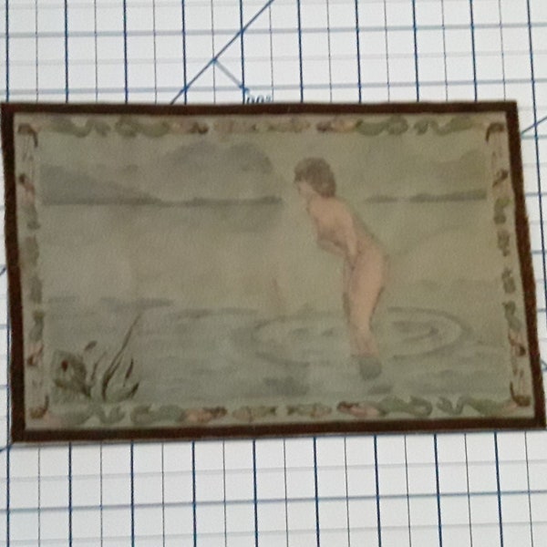 RARE c1911 SEPTEMBER MORN Art Masterpiece by Paul Emile' Chabas Bathing Beauty Flannel Felt Cigarette Tobacco Insert Vintage