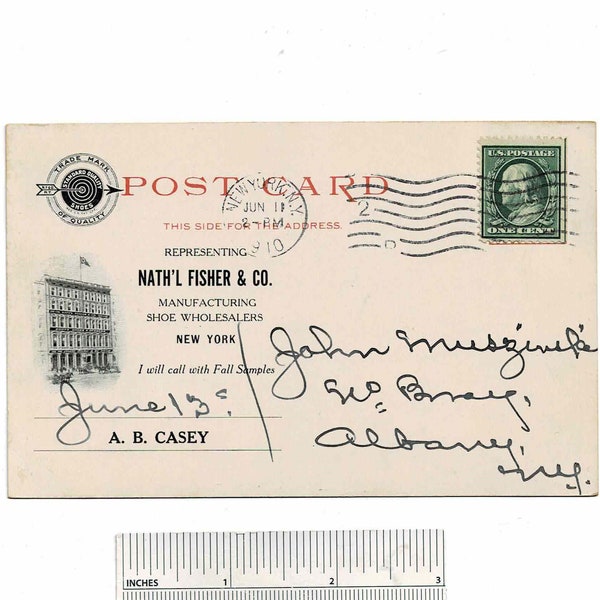 1910 VENTAS DE ZAPATOS LLAMANDO Catedral de San Patricio de la ciudad de Nueva York Tarjeta postal enviada por correo Postal Vintage Antique