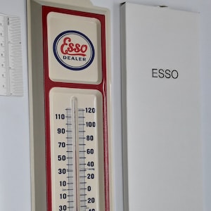 1980s ESSO Dealer Outdoor THERMOMETER in Original Box - NOS Metal Gas Station Advertising  Exxon