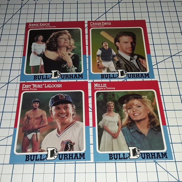 1988 Lot of 4 BULL DURHAM Baseball Cards Crash, Nuke, Annie, Millie - Orion Pictures Movie - Bulls Card Minor League