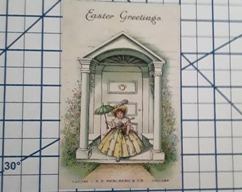 c1880s A JOYFUL EASTER Trade Card Advertising Chicago Tailor Shop Happy Embossed Postcard Post Vintage Antique