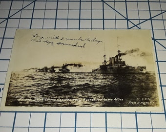 WW1 GERMAN SHIPS Surrender to the Allies - Battleship Us Navy Ship Rppc Unsent Postcard Vintage Wwi Usn Photo Vintage Post Card