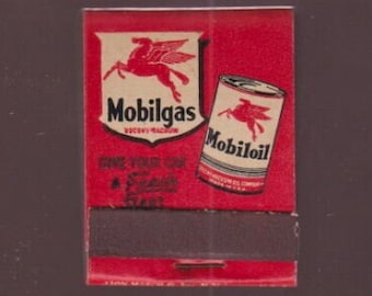 c1940s MOBIL Oil & Gas Hertlein Service Forrest Illinois Matchbook Unused Vintage Car Pegasus Advertising