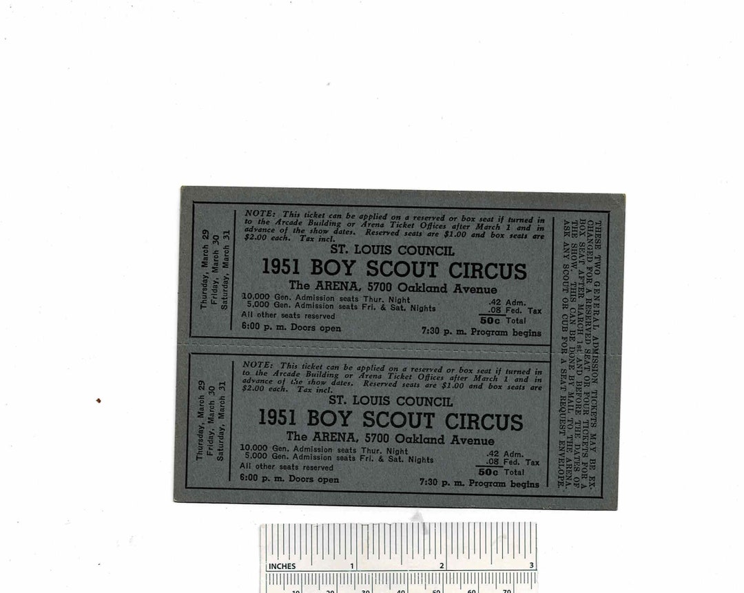 1951 BOY SCOUTS Pair of Unused Circus Tickets at the Arena, St. Louis ...