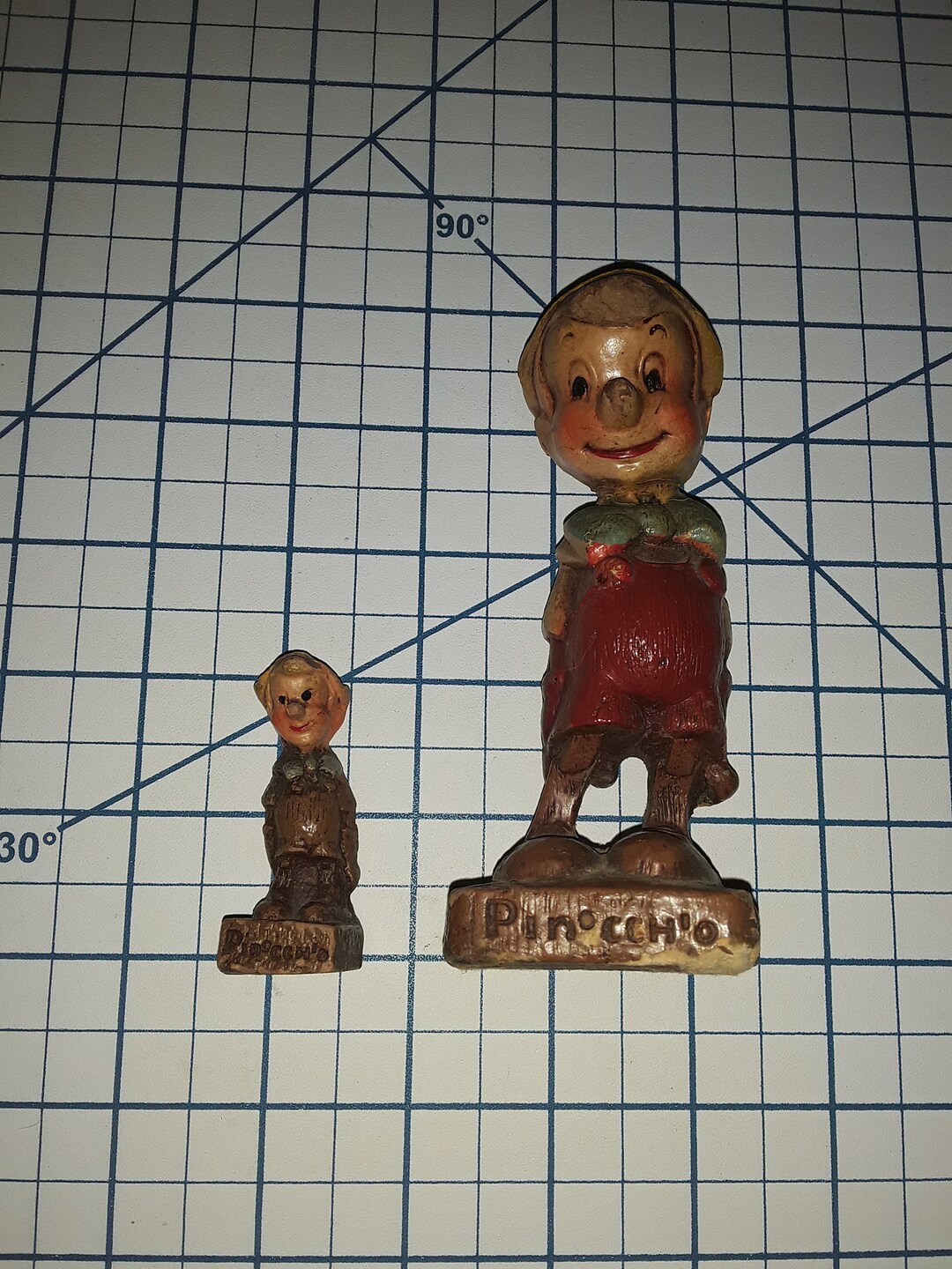Lot of 2 Diff 1942 PINOCCHIO Walt Disney Syroco Wood Statue Folk Art