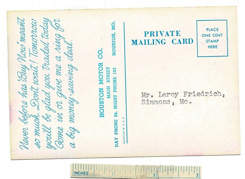 1940 FORD TRUCKS Dealer Postcard Houston Motor Co MO Missouri Car Advertising Motor Vehicle