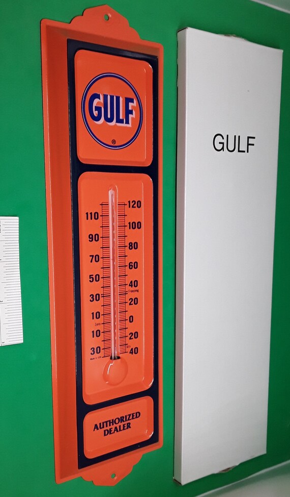1980s GULF Outdoor THERMOMETER in Original Box NOS Metal Gas Etsy