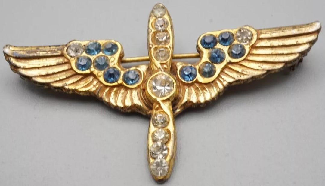WW2 Sterling Silver Jeweled Pilot Wings SWEETHEART Homefront USAAF ...