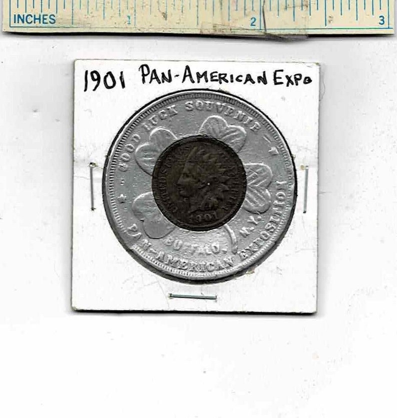 1901 PAN-AMERICAN retailer EXPOSITION Lucky Indian Head Penny Buffalo Ny Antique Coin Vintage Button Badge Expo