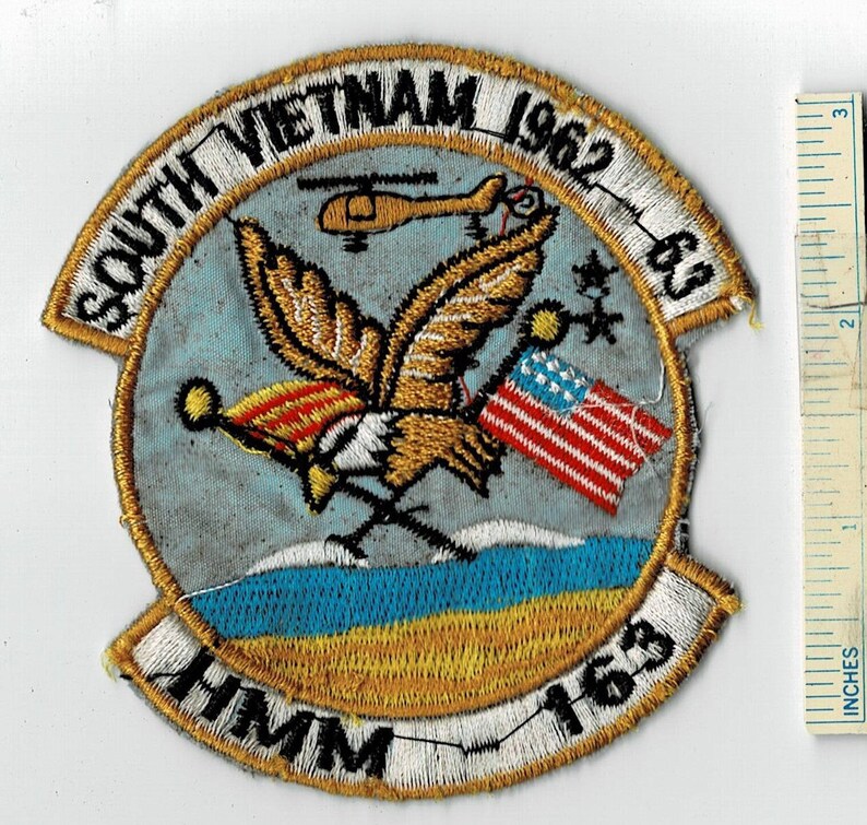 Vietnam War HMM-163 USMC Helicopter South 1962-63 Squadron US Marine Corps Shoulder Patch Cloth Quilt Military Vintage Nam Div