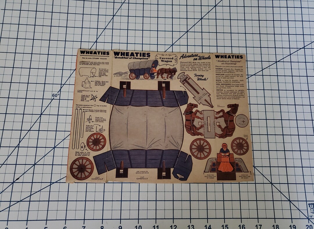 1940s WHEATIES COVERED WAGON Adventure on Wheels Box Panel Unused ...