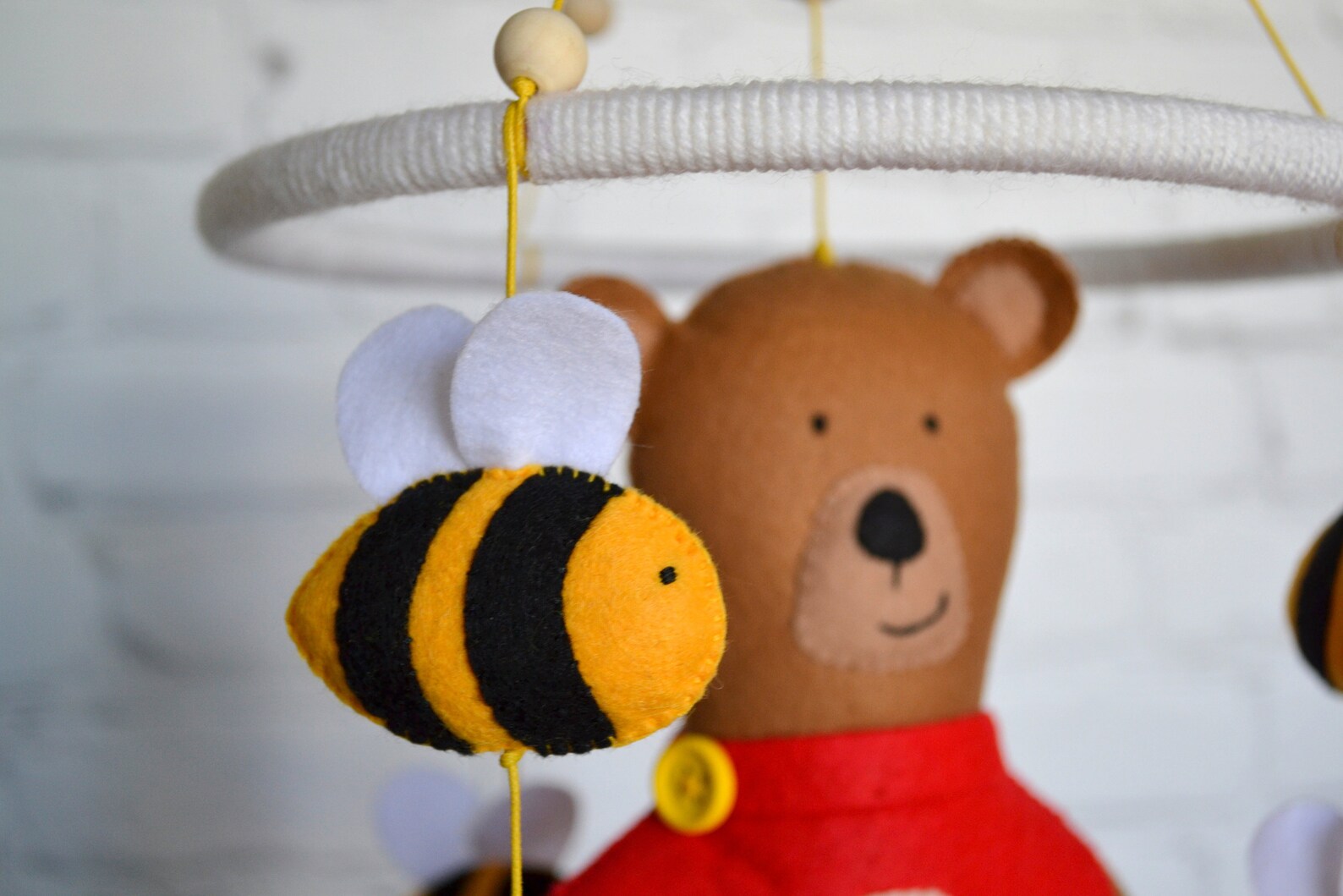 Woodland Baby Mobile Honey Bee Nursery Decor Teddy Bear Felt Etsy