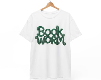 Book Worm Graphic Tee: Unisex Heavy Cotton Shirt for Book Lovers