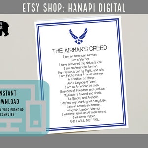 The Airman's Creed | Poster Display for Enlistment, Going Away, Basic Training, Party |  DIGITAL DOWNLOAD USAF United States Air Force