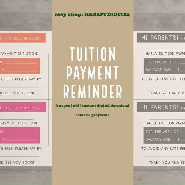 2 pc Tuition Payments Reminder | Send Home Flyer, | Friendly Minimal School Files Aesthetic  | Daycare, Preschool, Private, Teacher Classes