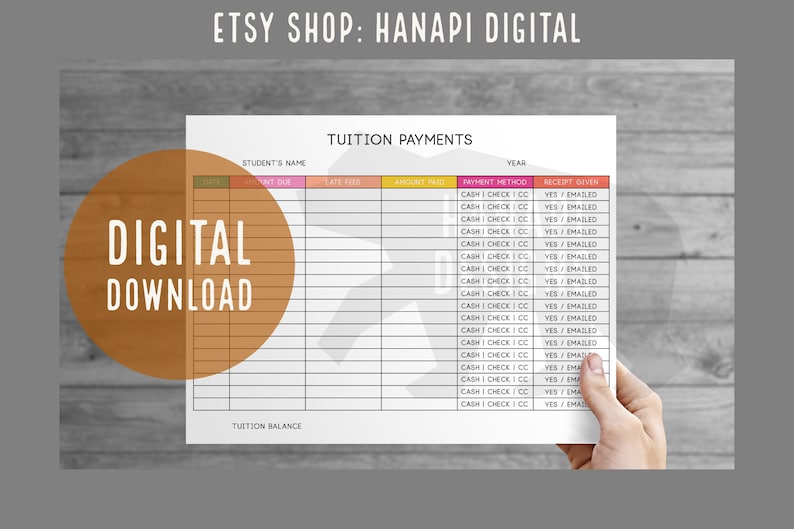 Tuition Payment Tracker: Minimalist Printable Form (digital Download ...