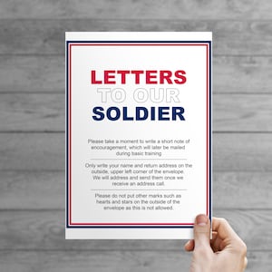 Cartas a nuestro soldado [SOLO ejército y guardia nacional] y palabras de aliento / Un póster de 8,5 x 11 pulgadas / DESCARGA DIGITAL Rojo, blanco y azul