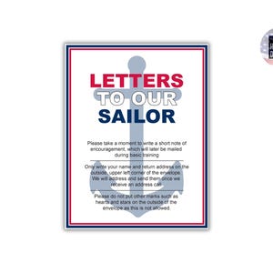 Cartas a nuestro marinero [SOLO Marina de EE. UU.] y palabras de aliento / Un póster de 8,5 x 11 pulgadas / Descarga digital / Rojo, blanco y azul / EE. UU.