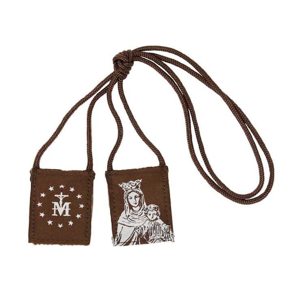 Premium Brown Scapular | Brown And Cream - Our Lady Of Mt. Carmel - Regular - 17in