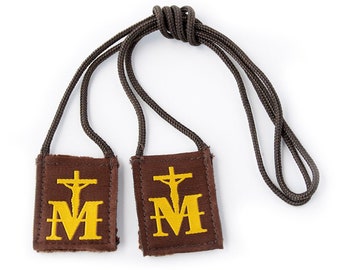 Premium Brown Scapular, Brown & Gold Original 17"