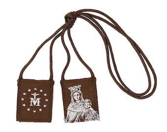 Premium Brown Scapular | Brown And Cream - Our Lady Of Mt. Carmel - Regular - 14in