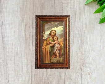 Traditionelles Bild von St. Joseph - Leinwand mit Rahmen 6 x 11 (Inklusive Rahmen: 9,5 x 14,5)