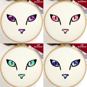 CAT EYES Watercolor Cross Stitch Patterns (w/ Color Options) - Instant Download PDF