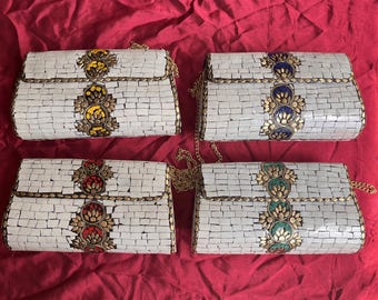 Mosaic Mother of Pearl Vintage Clutch in Various Shapes and Colours