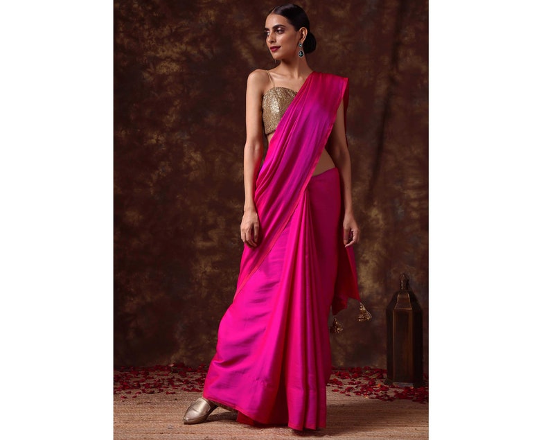 Plain Silk Two Tone and Reversible Soft Silk Saree in Hot Pink - Etsy