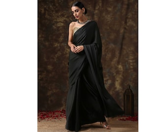 Plain  Silk Soft Silk Saree in Black Colour