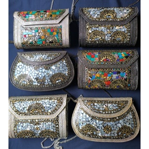 Mosaic Mother of Pearl Vintage Clutch in Various Shapes and Colours