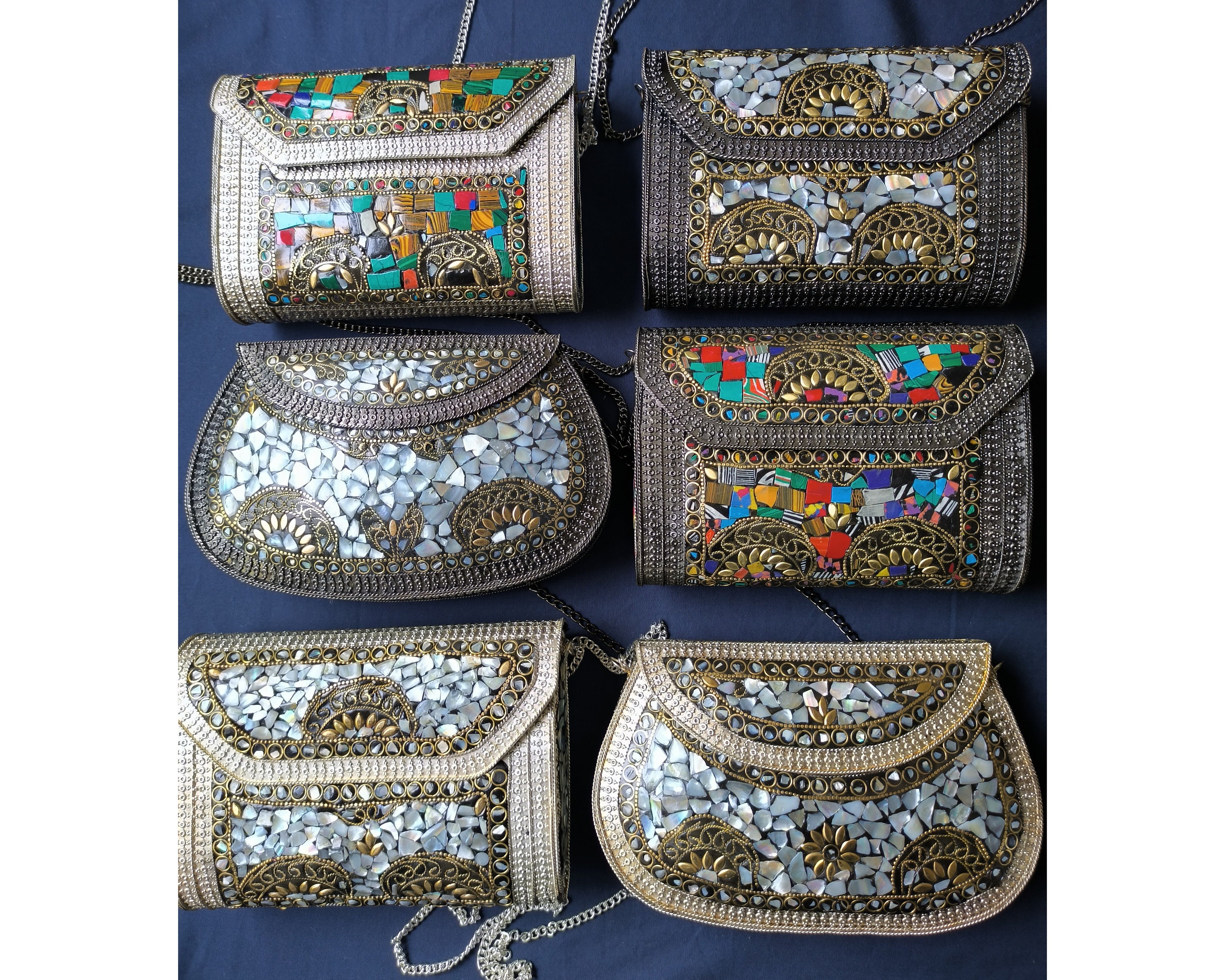 Mosaic Mother of Pearl Vintage Clutch in Various Shapes and Colours