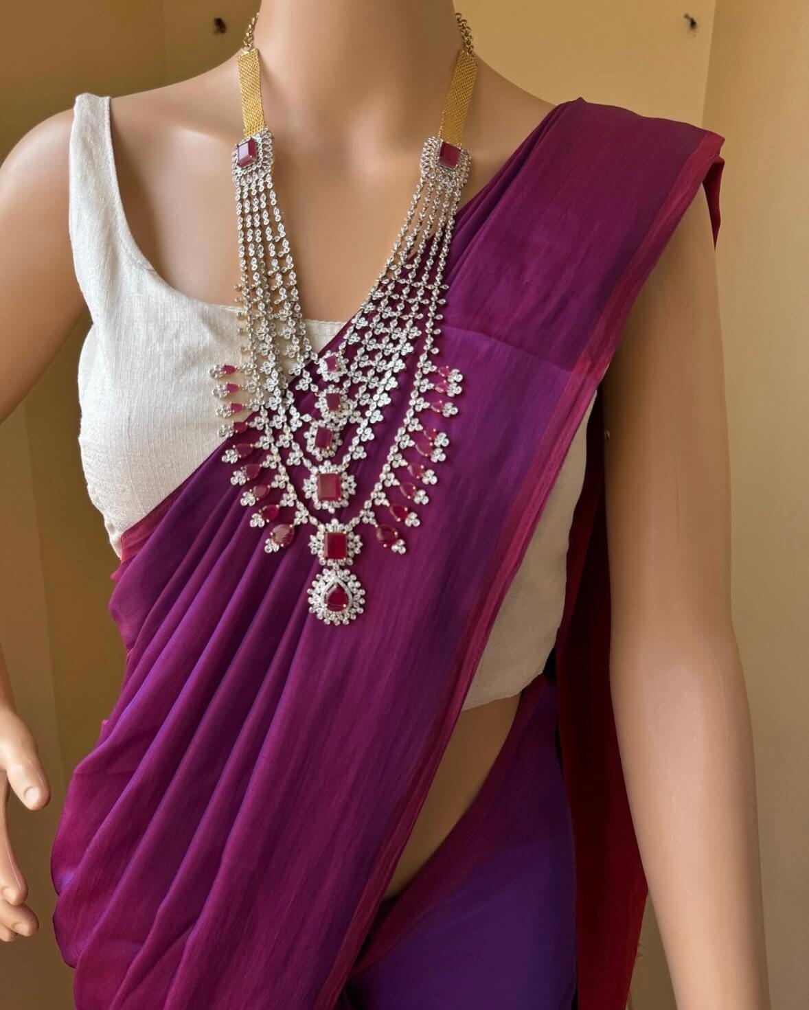 Plain Silk Purple Violet Saree Two Tone Australia