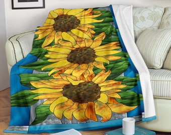 Summer Sunflowers in Water, New Sherpa Throw Blanket Gift -Throws and Blankets, Housewarming Gift, Throw Blanket, Custom Order, Blankets