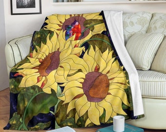 Sunflowers Butterflies, New Sherpa Throw Blanket Gift -Throws and Blankets, Housewarming Gift, Throw Blanket, Custom Order, Blankets