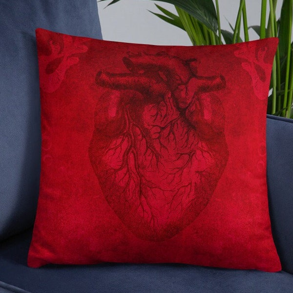 Red Gothic Heart Basic Pillow, Home Accessories Decorative Pillows Outdoor Custom Pillow