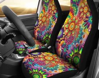 Kunming~ Sunflowers Wall Art Peace Sign Car Seat Covers for Front Vehicle Seat Protector Fit Most Car Truck SUV Van 1 PCS