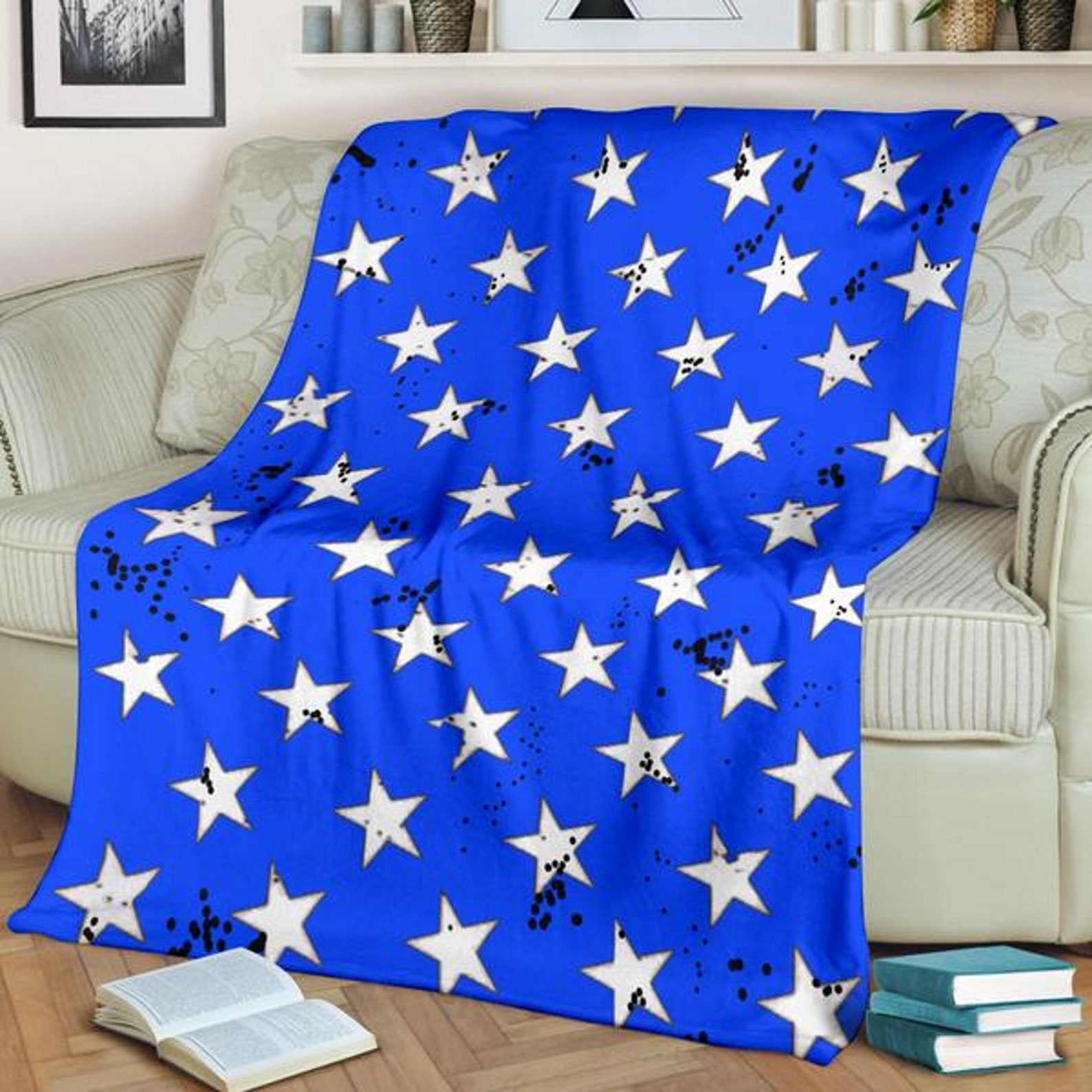 Royal Blue Distressed Stars throws and Blankets Housewarming Etsy