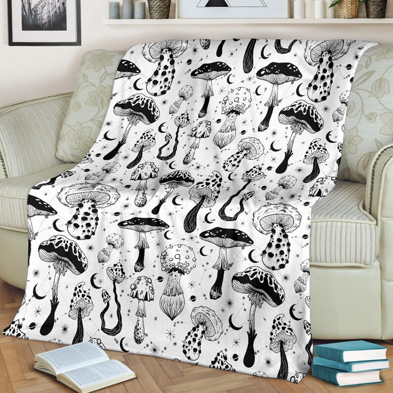 Black White Mushrooms Blanket, Custom Throw Blanket New HOME Gifts for